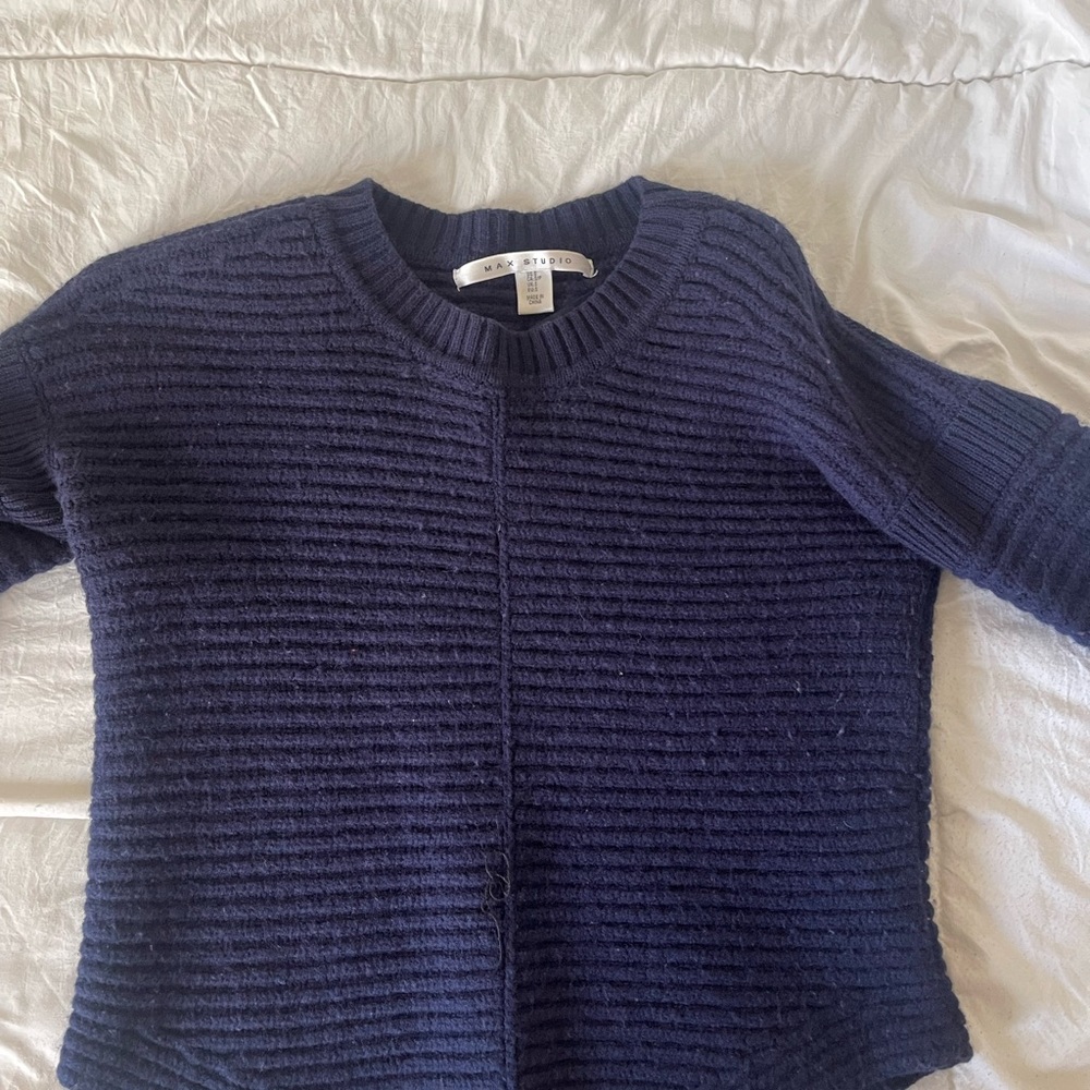max studio blue ribbed thick cropped sweater - Picture 4 of 5